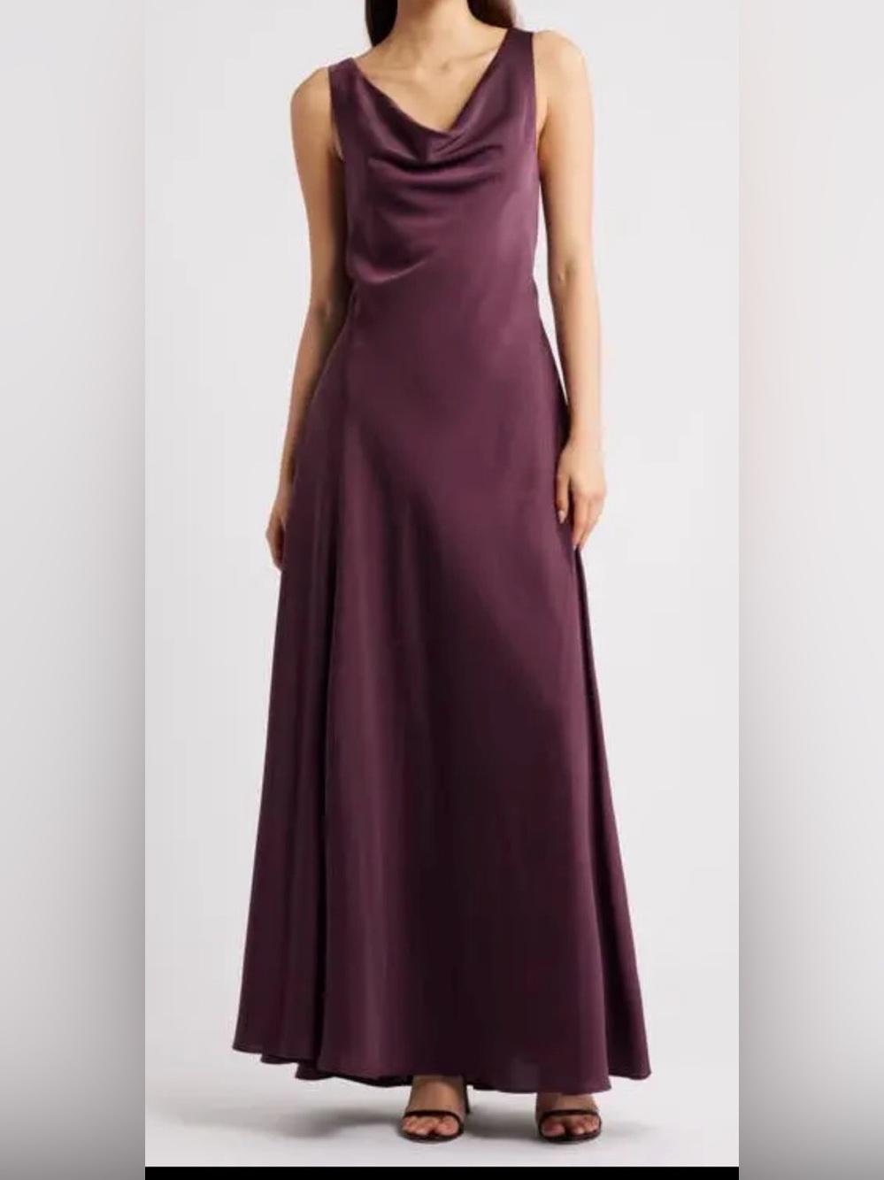 WAYF Tala Cowl Neck Satin Gown Plum Purple L NWOT